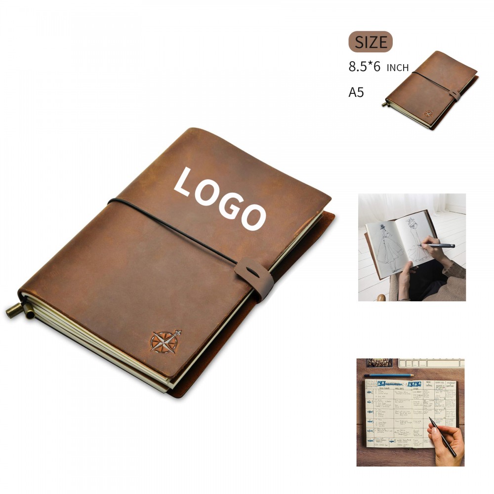 Custom 8.5" x 6" A5 Leather Travelers Notebook A5 Refillable Travelers Journal Custom 8.5" x 6" A5 Leather Travelers Notebook A5 Refillable Travelers Journal