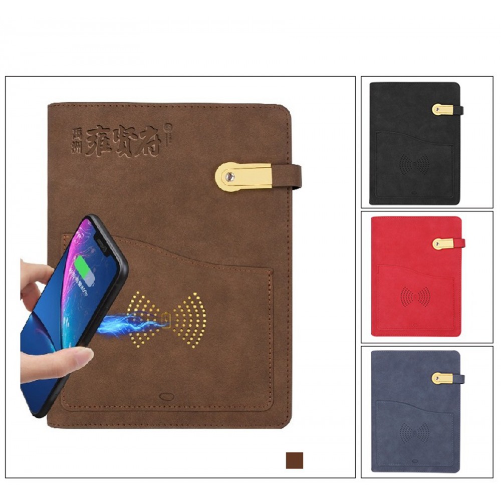 Logo Branded A5 Notepad with 8000 mAh Power Bank 5W Wireless Charger