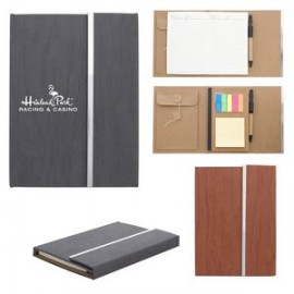 Woodgrain Padfolio With Sticky Notes And Flags with Logo