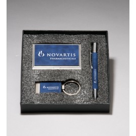 Blue Marbleized Leather Gift Set with Logo