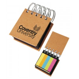 Promotional Union Printed - 3x3 Handy Eco-friendly Sticky Memo Pad with Large Spiral Binding - 1-Color Logo