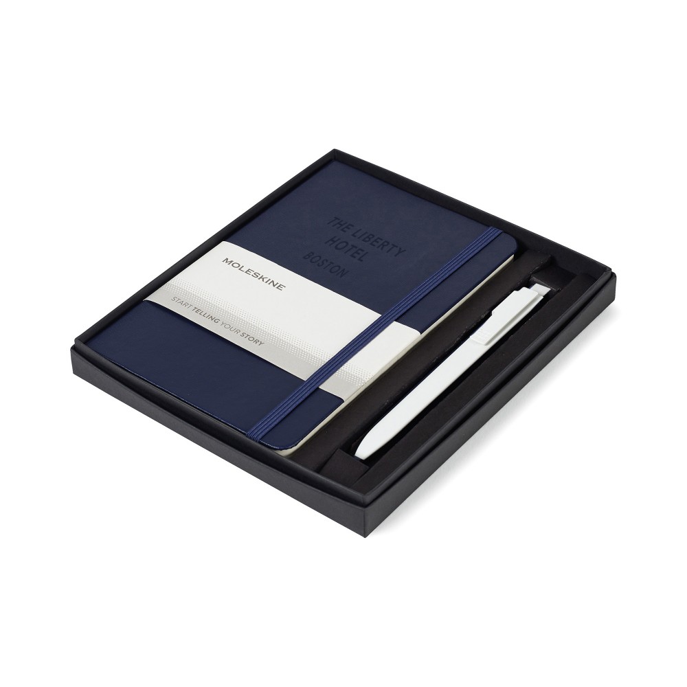 Personalized Moleskine Medium Notebook and GO Pen Gift Set - Navy Blue