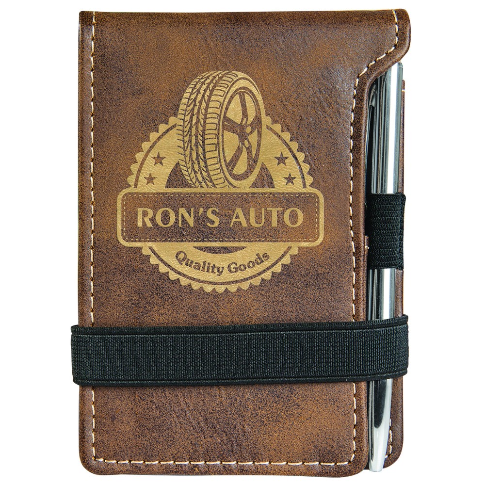 Custom Imprinted 3.25x4.75" Rustic/Gold Leatherette Pad/Pen Custom Imprinted 3.25x4.75" Rustic/Gold Leatherette Pad/Pen
