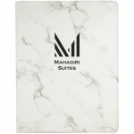 9 1/2" x 12" White Marble Laser engraved Leatherette Portfolio with Notepad Custom Imprinted