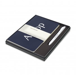 Logo Branded Moleskine Large Volant and GO Pen Gift Set - Navy Blue