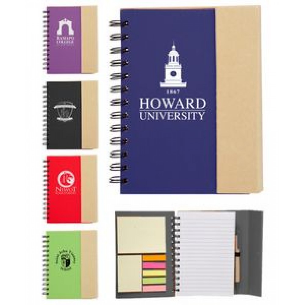 Customized Eco Magnetic Notebook W/Sticky Notes and Flags & Pen - 1-Color