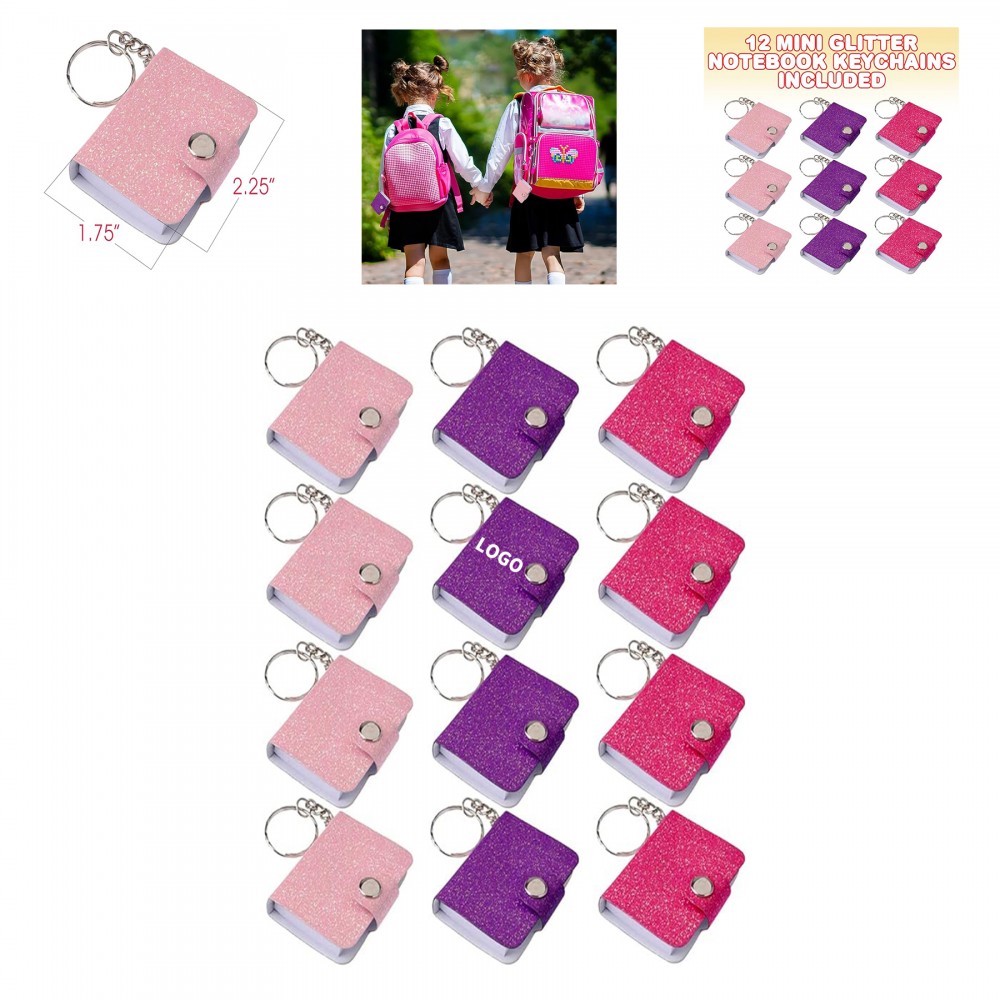 Custom 2.25" Tall x 1.75" 100 Unlined Pages Wide Mini Glitter Notebook Keychains