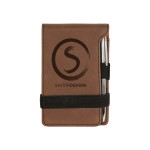 Dark Brown Leatherette Mini Notepad with Pen with Logo