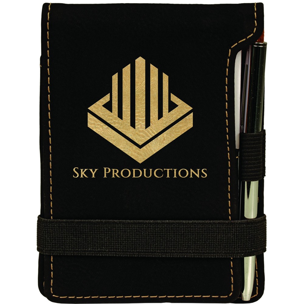 Logo Printed 3.25x4.75 Leatherette Black/Gold Pad/Pen Logo Printed 3.25x4.75 Leatherette Black/Gold Pad/Pen