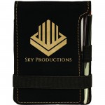 Logo Printed 3.25x4.75 Leatherette Black/Gold Pad/Pen