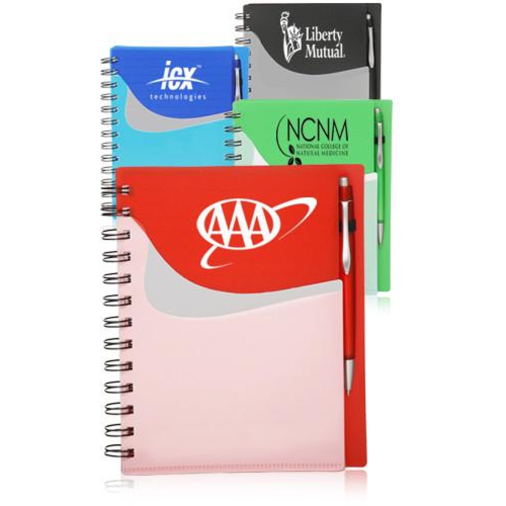 Logo Printed Spiral Notebooks w/ Front Pocket Logo Printed Spiral Notebooks w/ Front Pocket