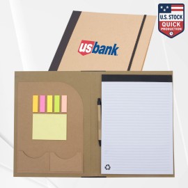 Recycled Padfolio with Pockets, Sticky Notes & Notepad with Logo