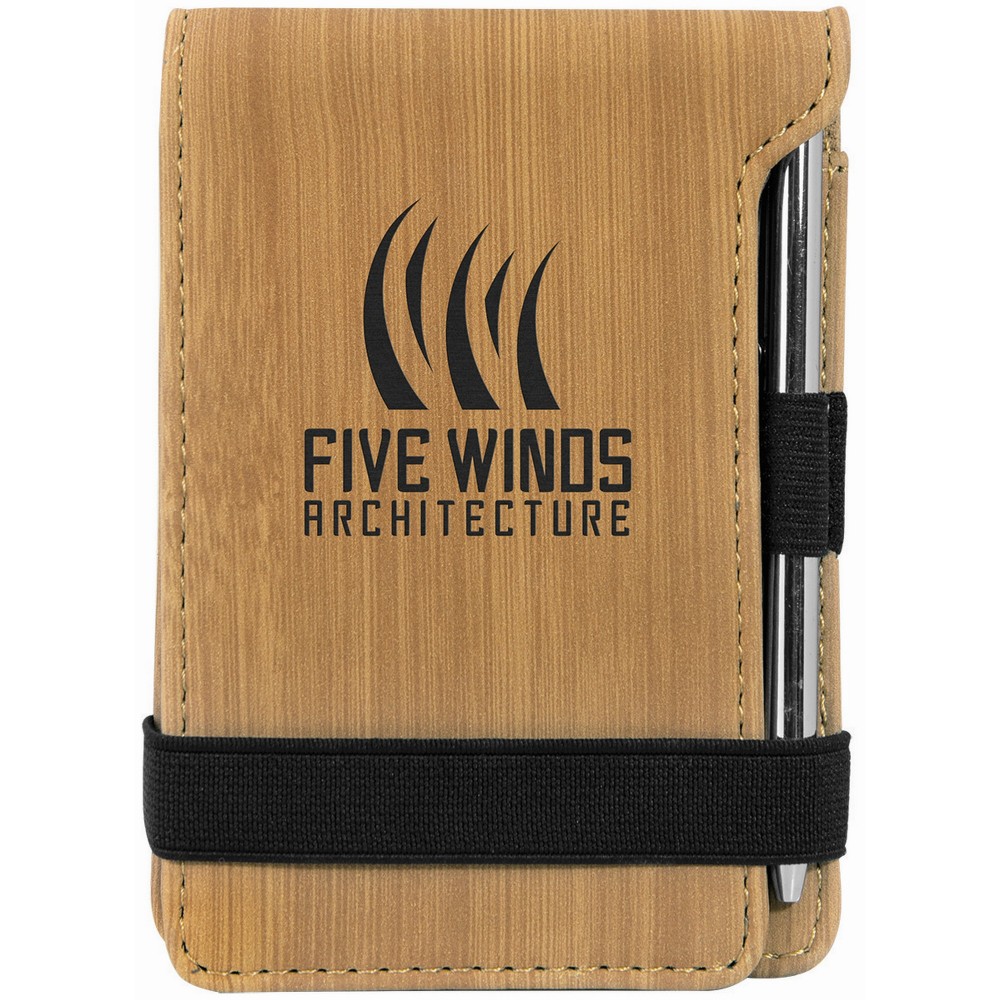 3 1/4" x 4 3/4" Bamboo Laser engraved Leatherette Mini Notepad with Pen Branded 3 1/4" x 4 3/4" Bamboo Laser engraved Leatherette Mini Notepad with Pen Branded
