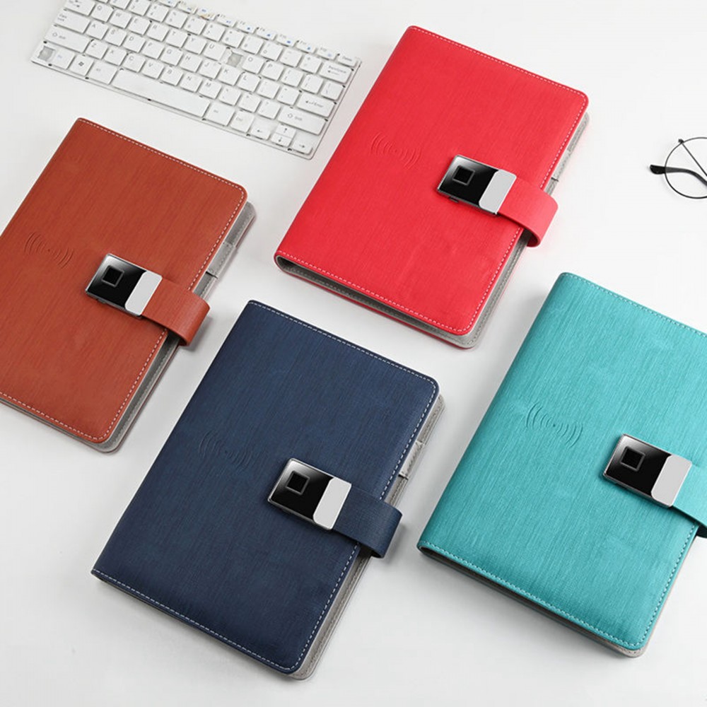 10000 mAh Fingerprint Lock A5 Notebook with 16GB USB Drive with Logo