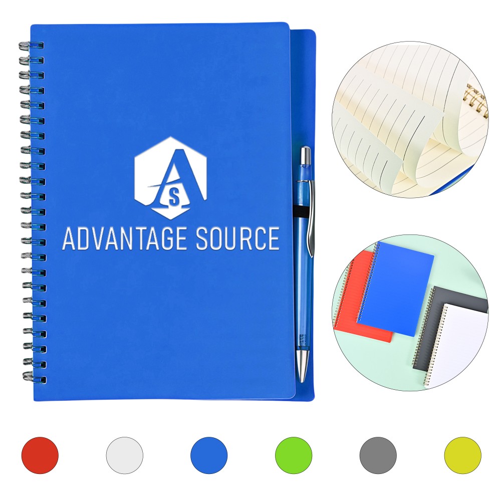 Frosted PP Spiral Notebook With Pen with Logo