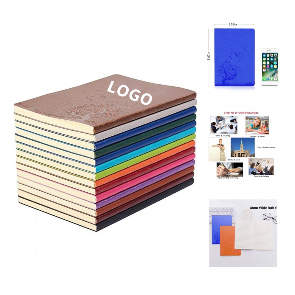 Promotional 5.63 x 8.07 inch 64 Sheets 128 Pages A5 Size Writing Journal Notebook PU Leather Colorful Journals