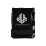 Black/Silver Leatherette Mini Notepad with Pen with Logo