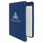 9 1/2" x 12" Blue/Silver w/Zipper Laser engraved Leatherette Portfolio with Notepad Logo Printed
