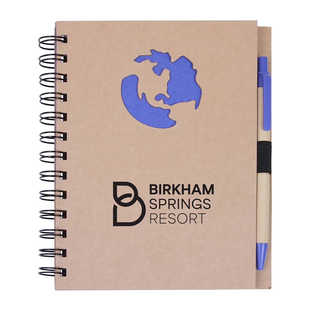 Custom Globe Die Cut Spiral Notebook & Pen 5.875" x 7"