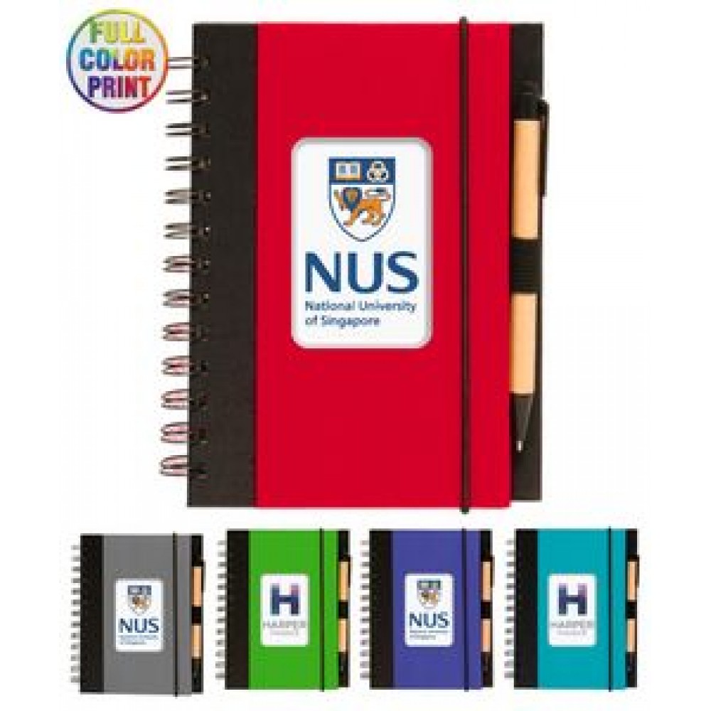Eco Spiral Notebook Journal w/Recycled Click Pen, - Full Color Print Included Logo Printed Eco Spiral Notebook Journal w/Recycled Click Pen, - Full Color Print Included Logo Printed