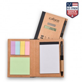 Personalized Eco-Friendly Recycled Solar Calculator Gift Set with Pen, Notepad, Sticky Notes & Flags