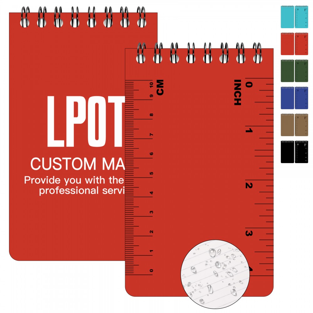 Portable Waterproof Mini Coil Notebook With Scale (50 Sheet ) with Logo