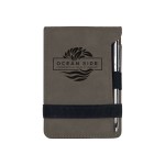 Promotional Gray Leatherette Mini Notepad with Pen