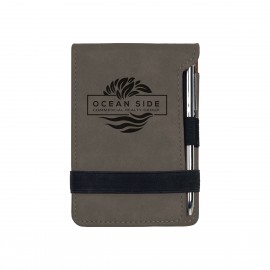 Custom Gray Leatherette Mini Notepad with Pen