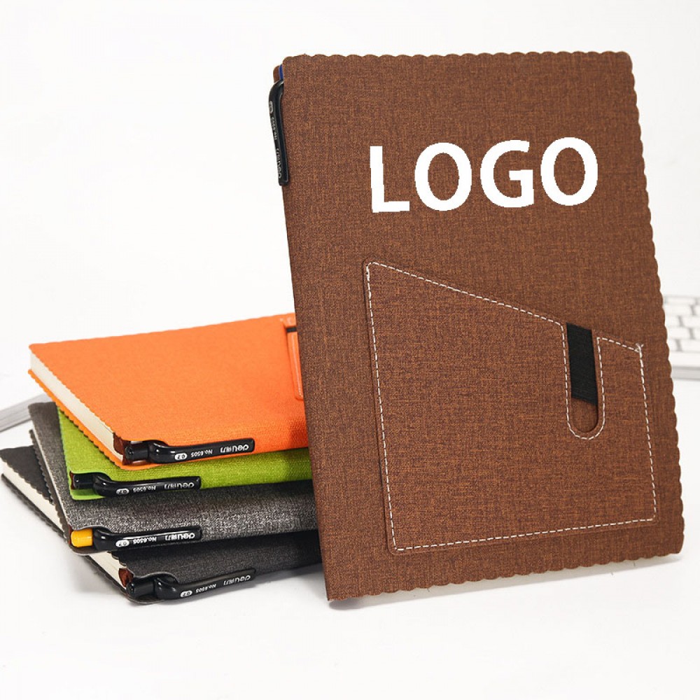 Hardcover Notebook With Pen Holder & Phone Pocket with Logo
