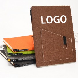 Hardcover Notebook With Pen Holder & Phone Pocket with Logo  Hardcover Notebook With Pen Holder & Phone Pocket with Logo