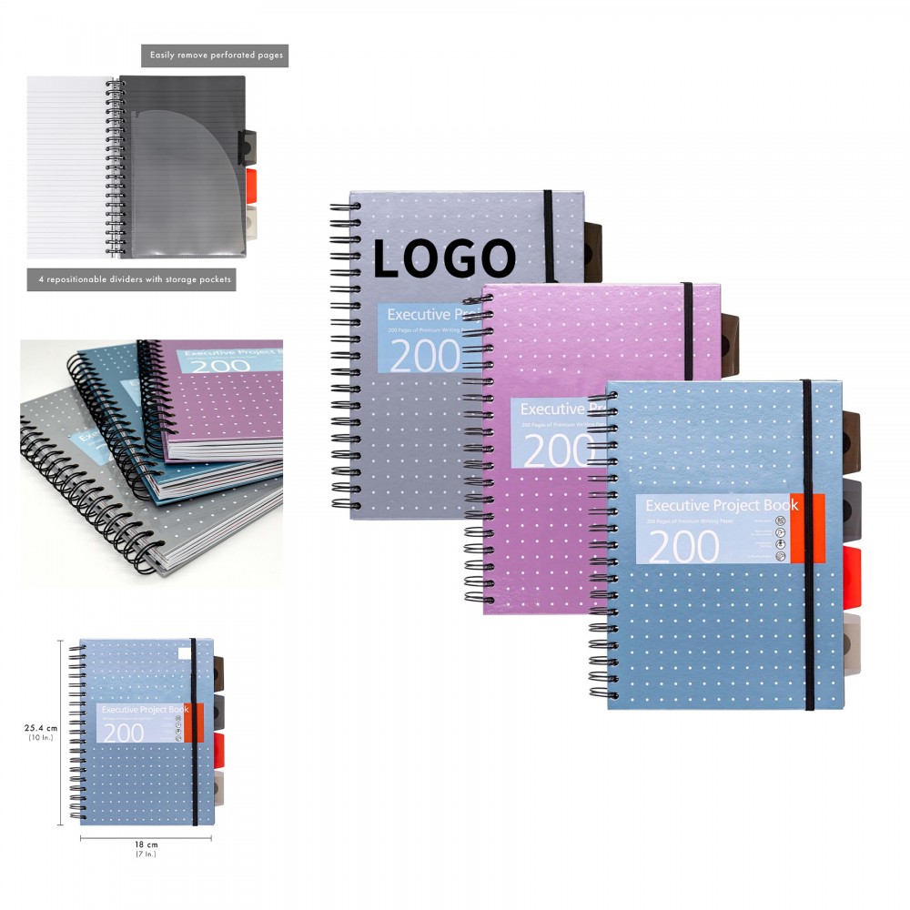 Logo Branded 7 x 10in B5 200 Pages Metallic Subject Notebook