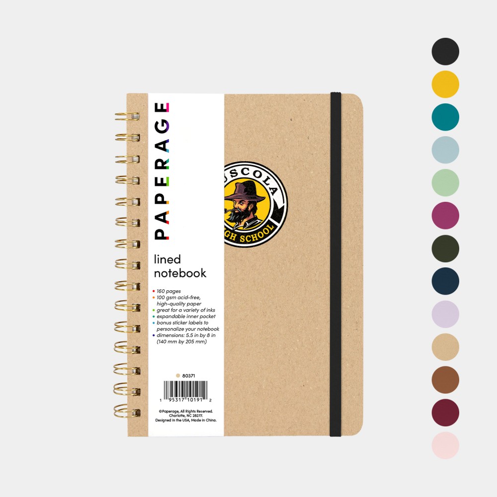 Logo Branded PAPERAGE Spiral Hardcover Lined Journal Notebook with 160 Pages