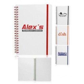 Logo Branded White Spiral Notebook w/ Colored Accents  Logo Branded White Spiral Notebook w/ Colored Accents