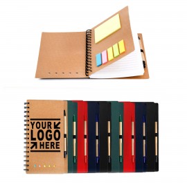 Custom Eco Spiral Notebook w/ Pen Color Sticky Note Branded