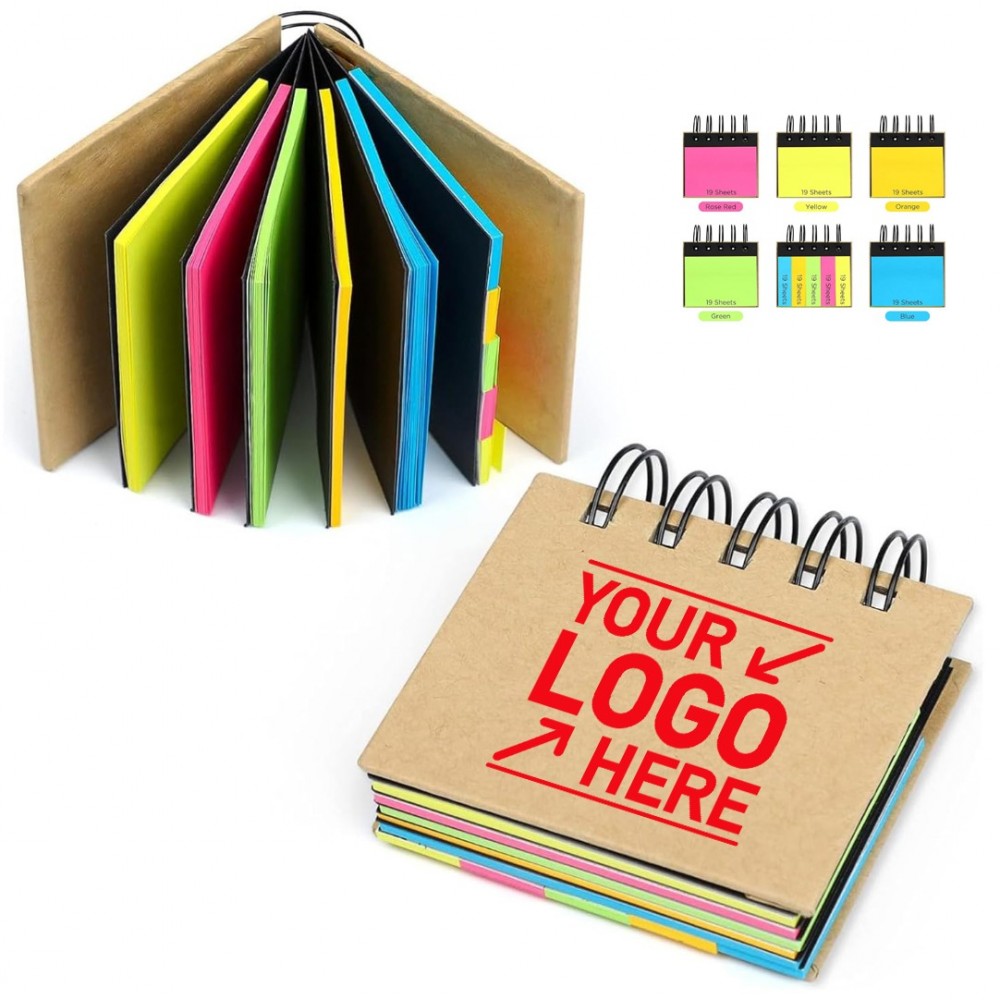 Sticky note set with kraft paper cover and spiral binding Logo Printed