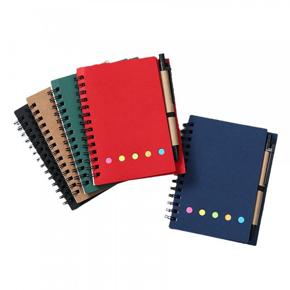 Customized Colorful Kraft Paper Spiral Sticky Notes Notebook with Pen Customized Colorful Kraft Paper Spiral Sticky Notes Notebook with Pen