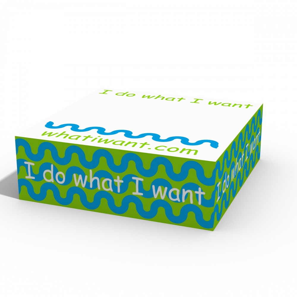 Custom 3-3/8" x 3-3/8" x 1" Sticky note cube with side imprints.
