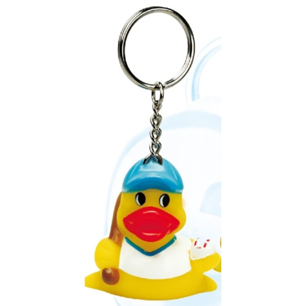 Custom Printed Mini Rubber Baseball Player Duck Key Chain© Custom Printed Mini Rubber Baseball Player Duck Key Chain©