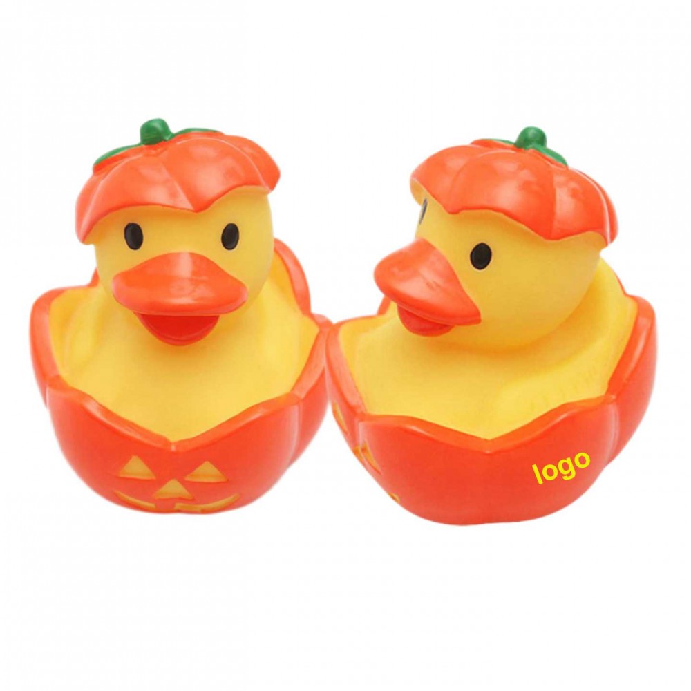 Halloween Pumpkin Rubber Duck with Logo Bravamarketing Animal Stress Relievers