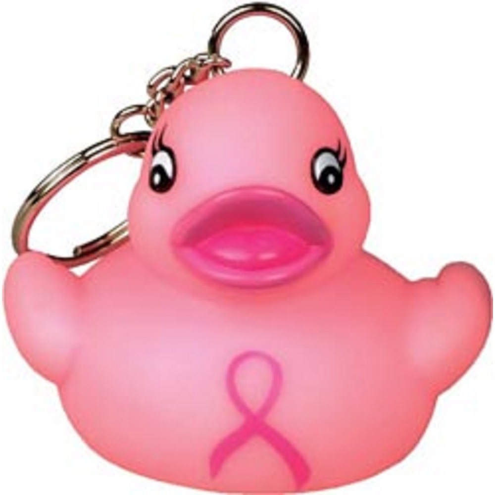 Logo Branded Mini Rubber Pink Ribbon Duck Key ChainÂ©