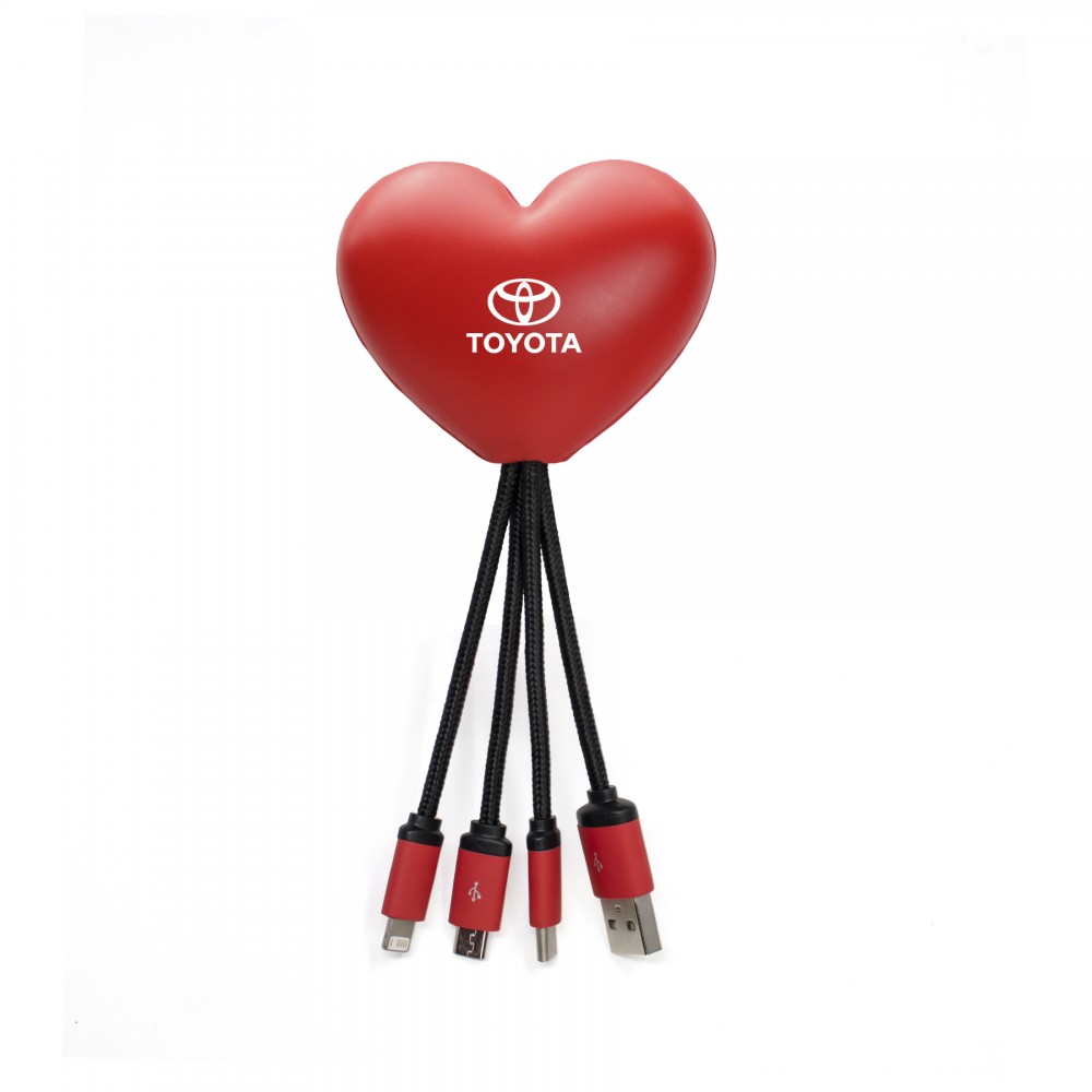Logo Branded Heart Shaped Stress Ball w/ Charging Cables Logo Branded Heart Shaped Stress Ball w/ Charging Cables