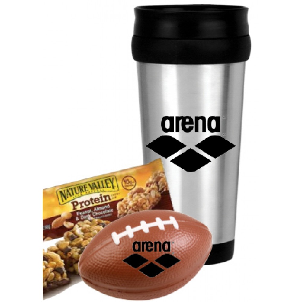 Custom Printed Football Stress Ball w/Travel Mug Set Custom Printed Football Stress Ball w/Travel Mug Set