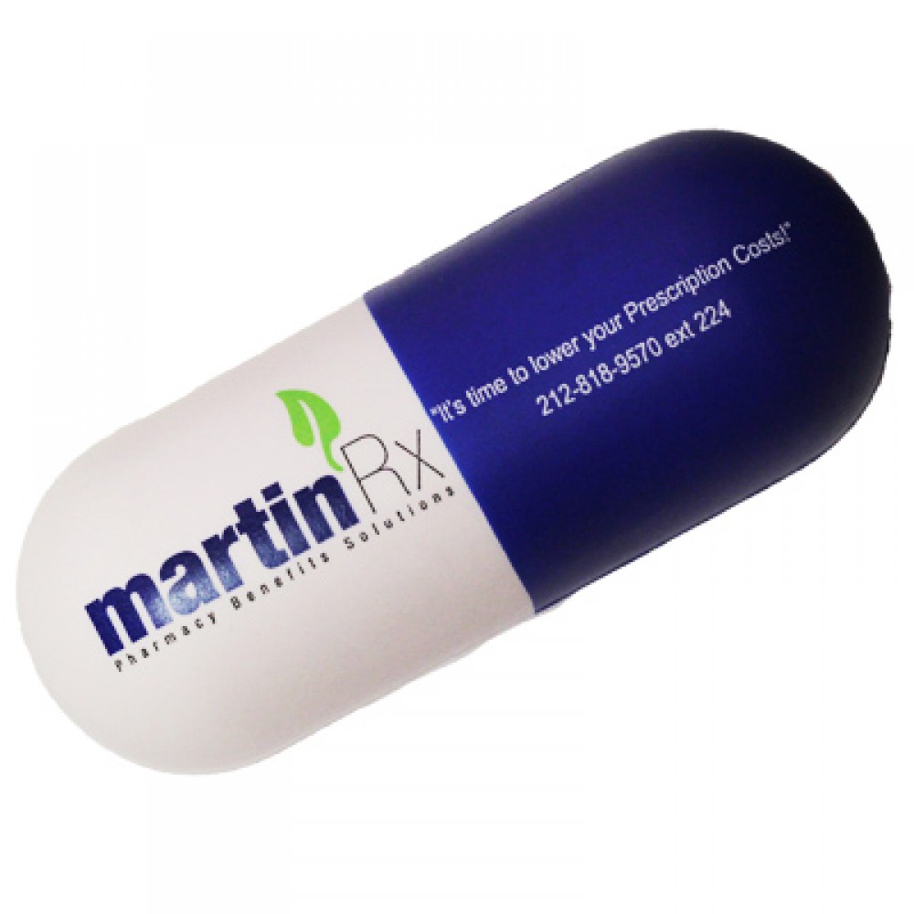 Custom Printed Blue Capsule Stress Reliever Custom Printed Blue Capsule Stress Reliever