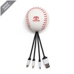Stress Ball with Charging Cables - Baseball Shaped Custom Printed