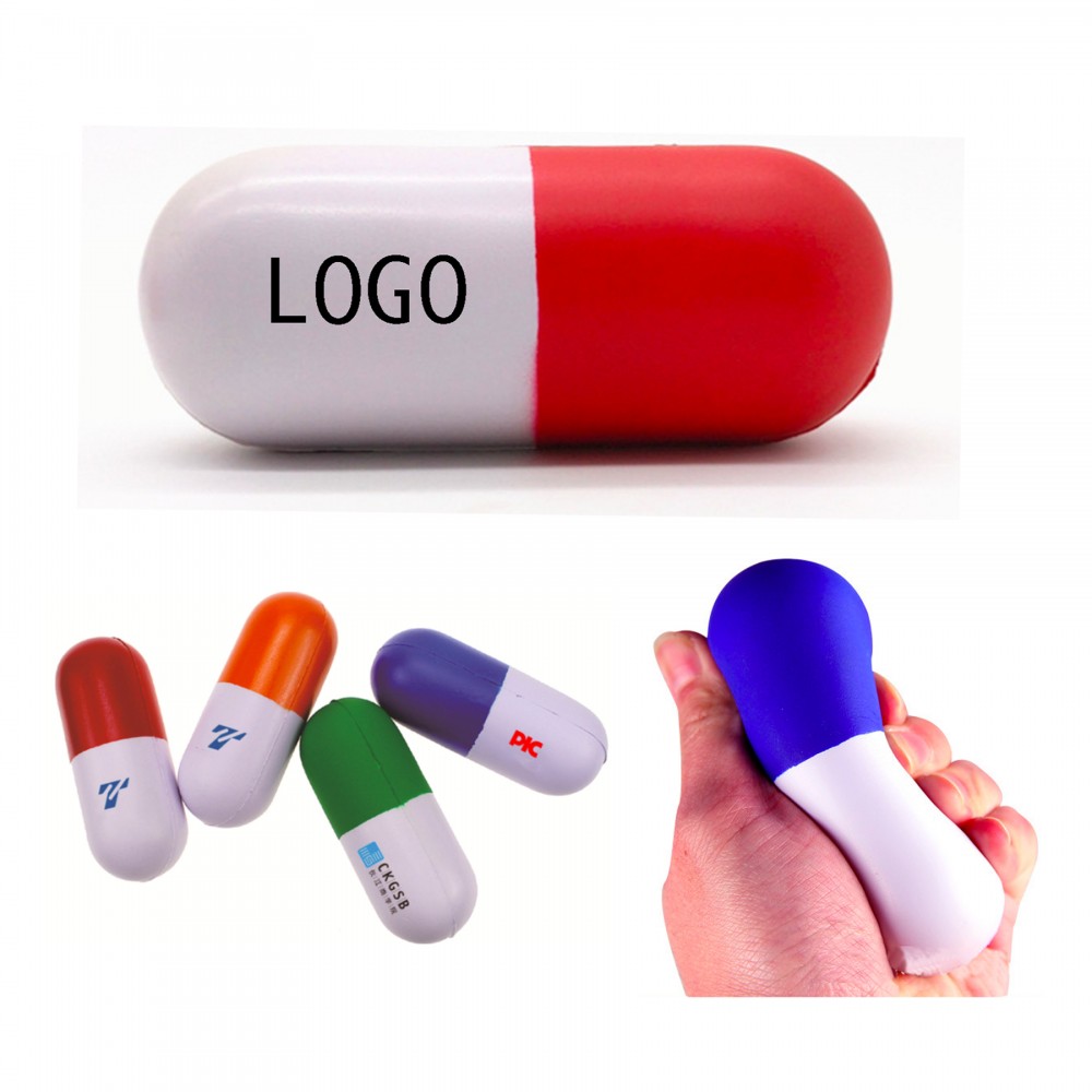 Capsule Pill Shape Stress Ball/Reliever with Logo