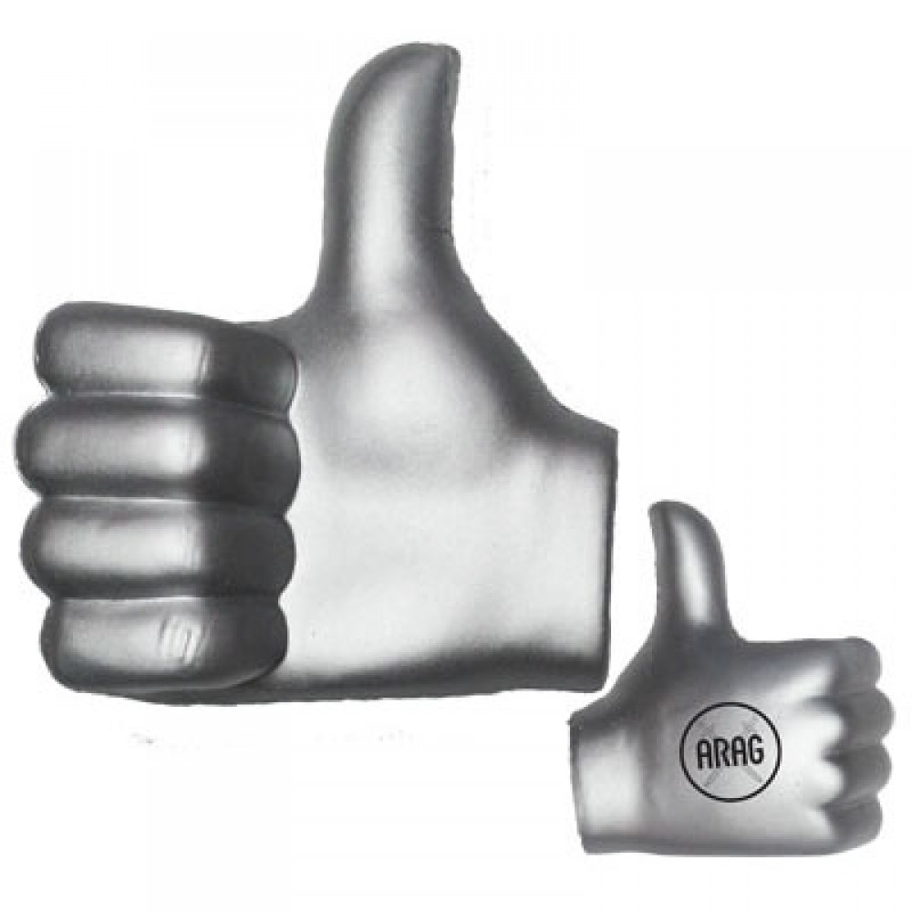 Silver Thumbs Up Stress Reliever Logo Branded Silver Thumbs Up Stress Reliever Logo Branded