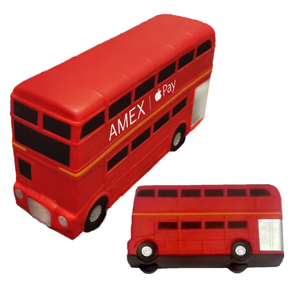 Red Double Decker Bus Stress Reliever - Silver Detail Logo Branded Red Double Decker Bus Stress Reliever - Silver Detail Logo Branded