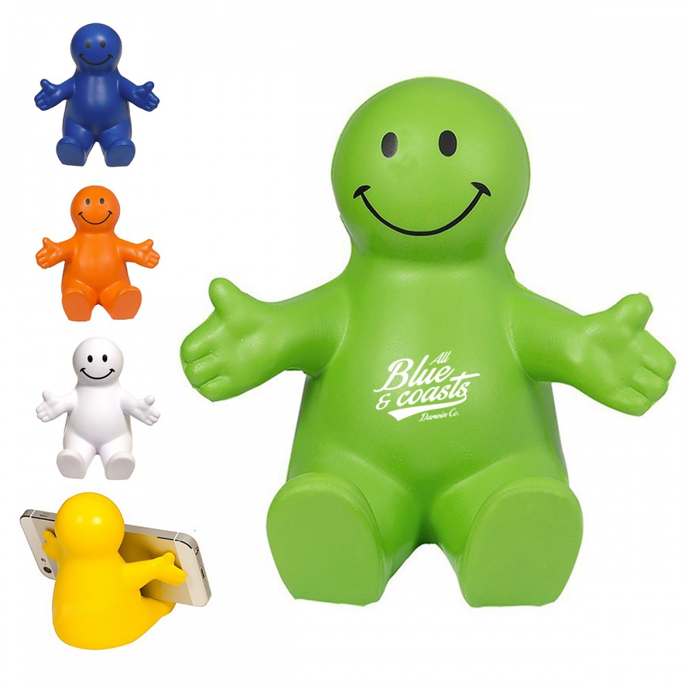 4" Squeezable Smile Face Guy Phone Holders with Logo