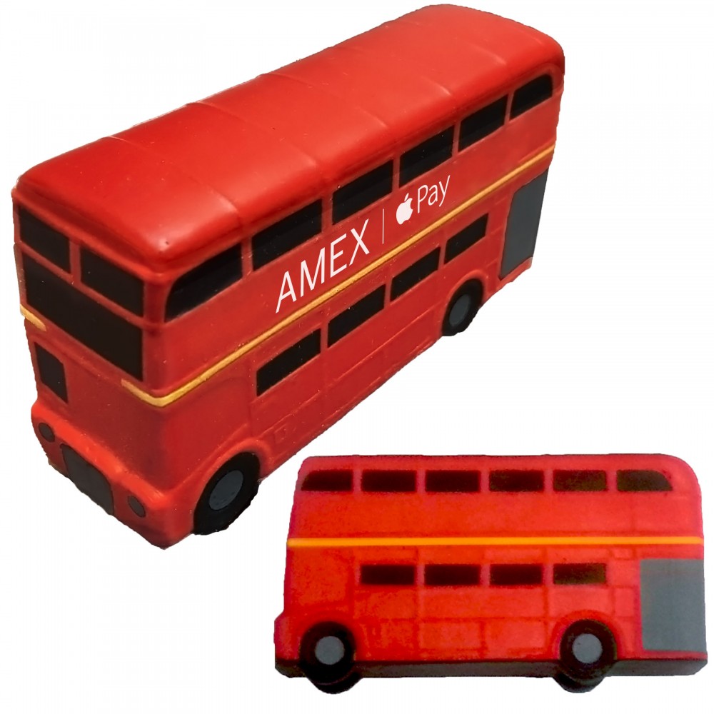 Custom Imprinted Red Double Decker Bus Stress Reliever - Gray Detail Custom Imprinted Red Double Decker Bus Stress Reliever - Gray Detail
