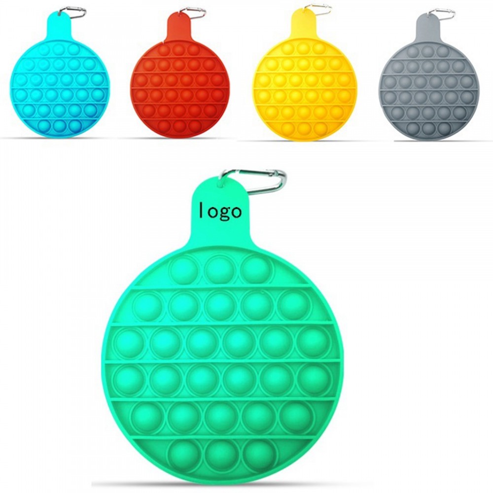 Logo Branded Push Pop Round Stress Reliever Toy with Carabiner Logo Branded Push Pop Round Stress Reliever Toy with Carabiner